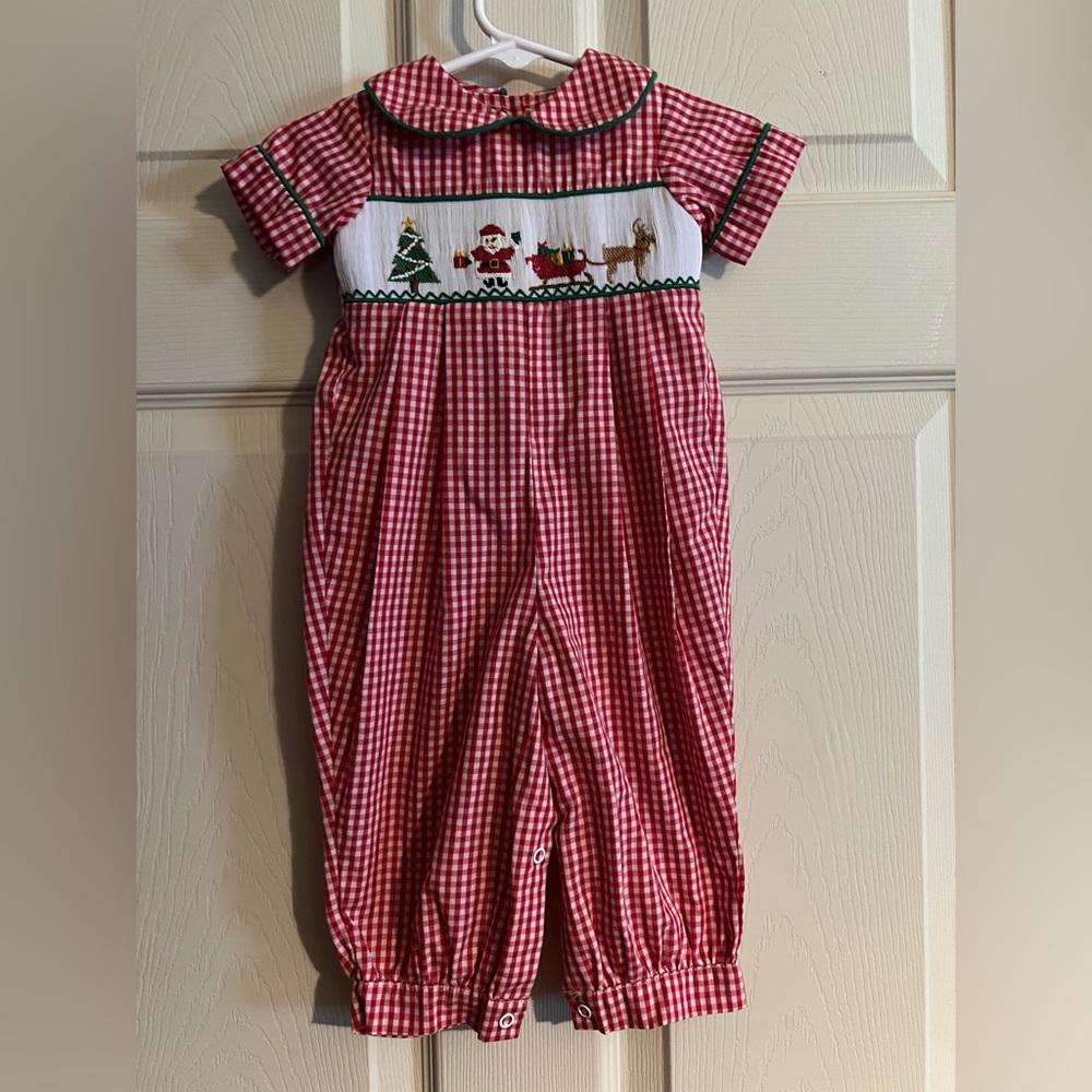 Magnolia Honey Smocked, baby Christmas outfit, one piece, size 3 months